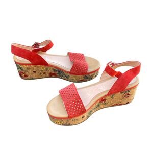 Stonefly Diva Platform Wedge Suede Sandals Size 37 Aurora Red